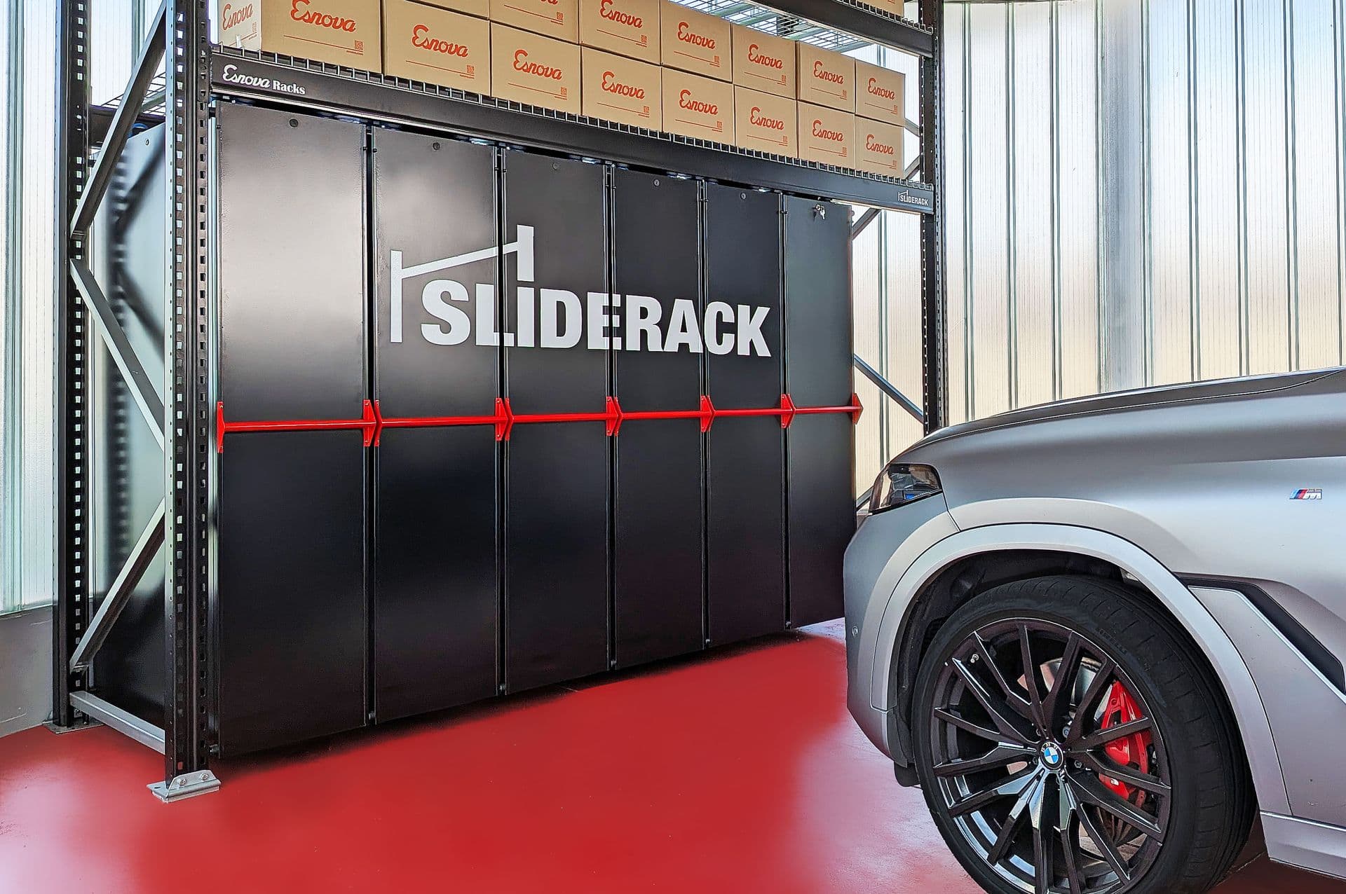 Detalle del sistema de estanterías deslizantes Sliderack de Esnova Racks